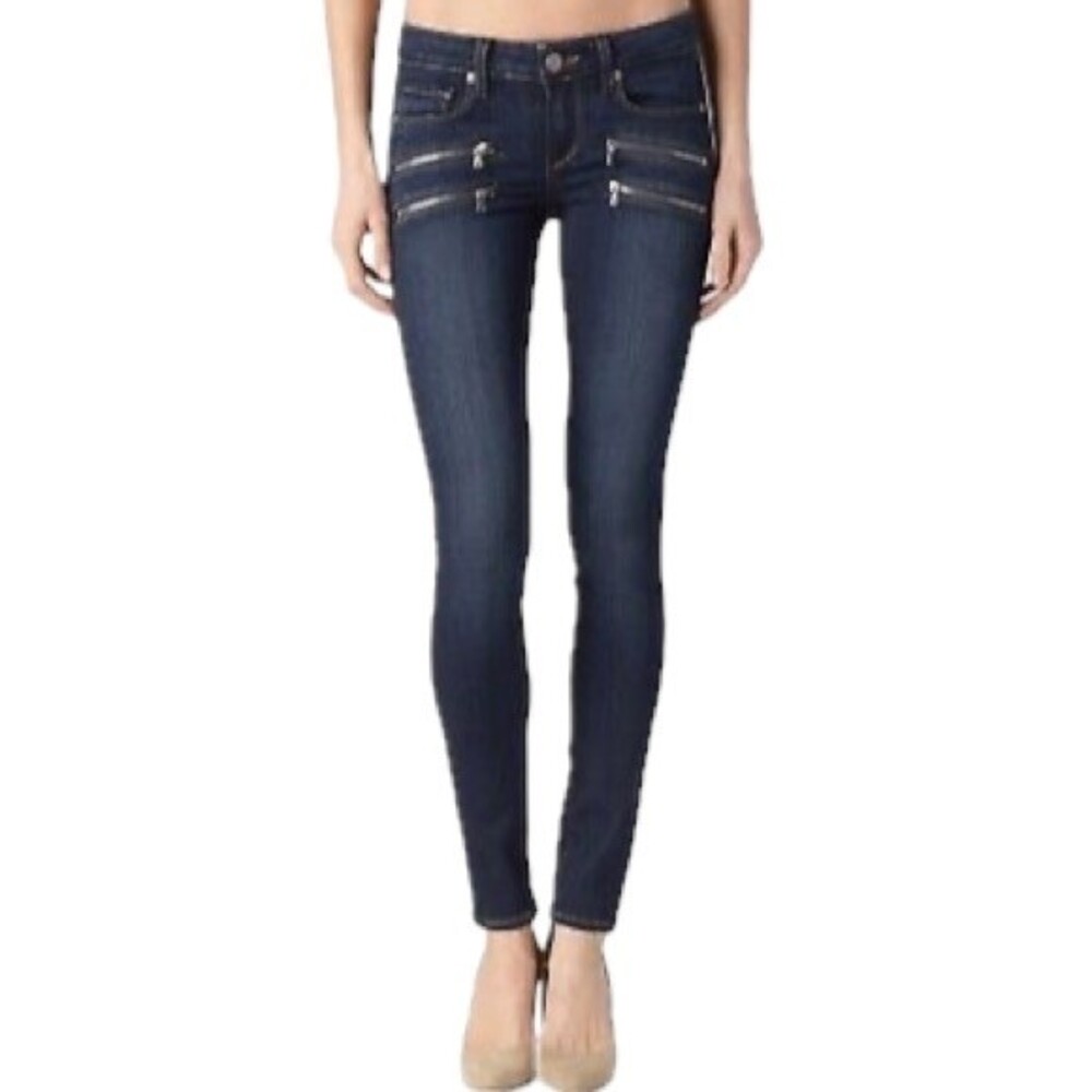 Paige Jeans Edgemont Moto Zip Skinny Stretch Denim Dark Wash Women’s Size 25
